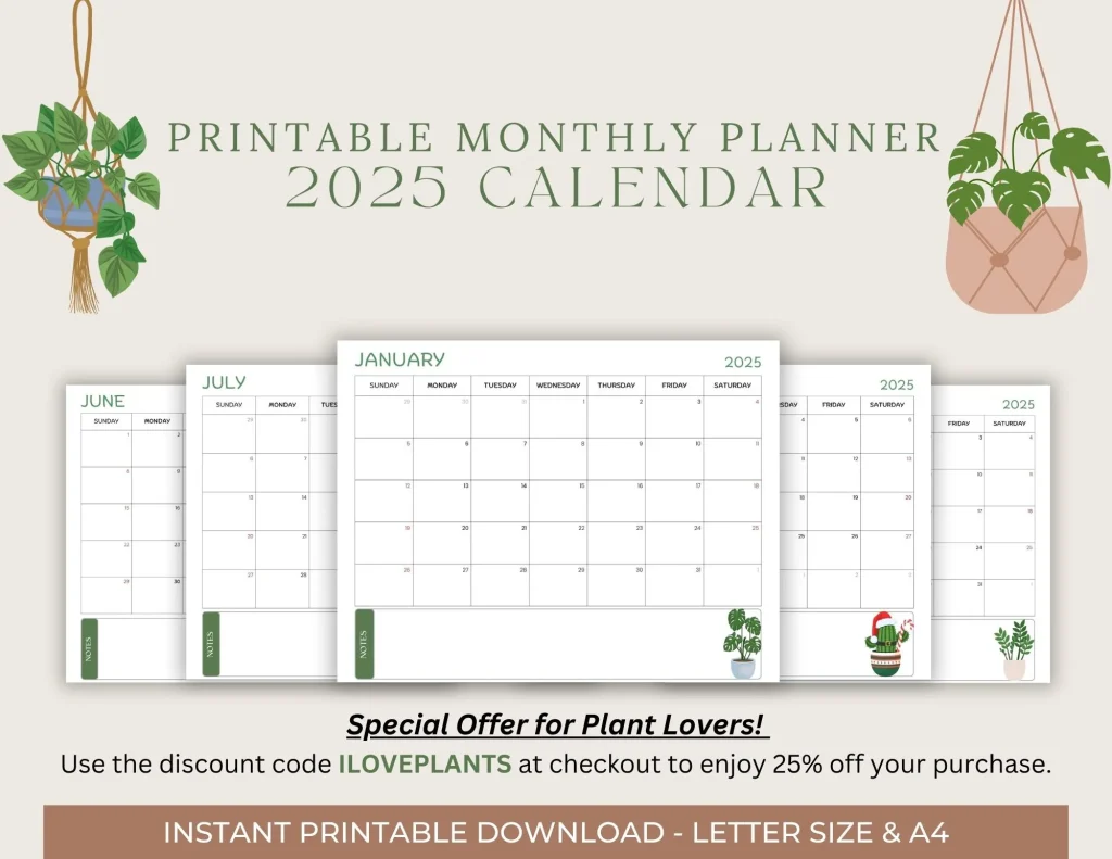 Printable Monthly Planner Calendar 2025
